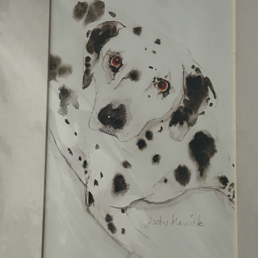 Matted watercolor print signed Dalmatian picture